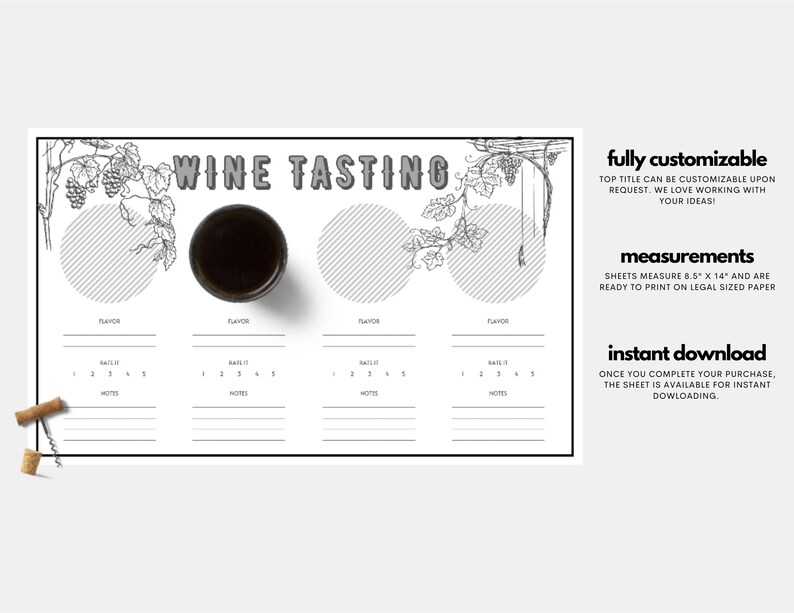 PRINTABLE: Wine Tasting Score Sheet / Placemat - Etsy