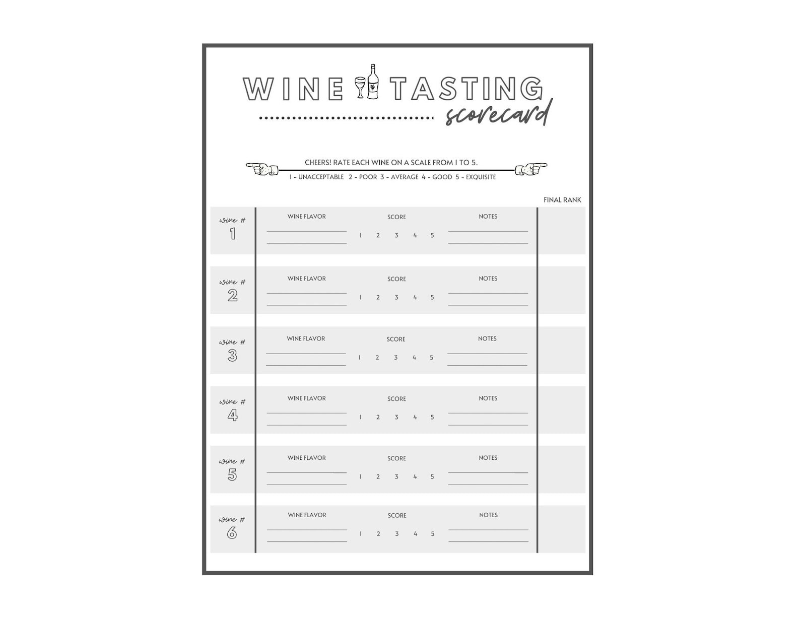 PRINTABLE Wine Tasting Scorecard / Score Sheet Etsy UK
