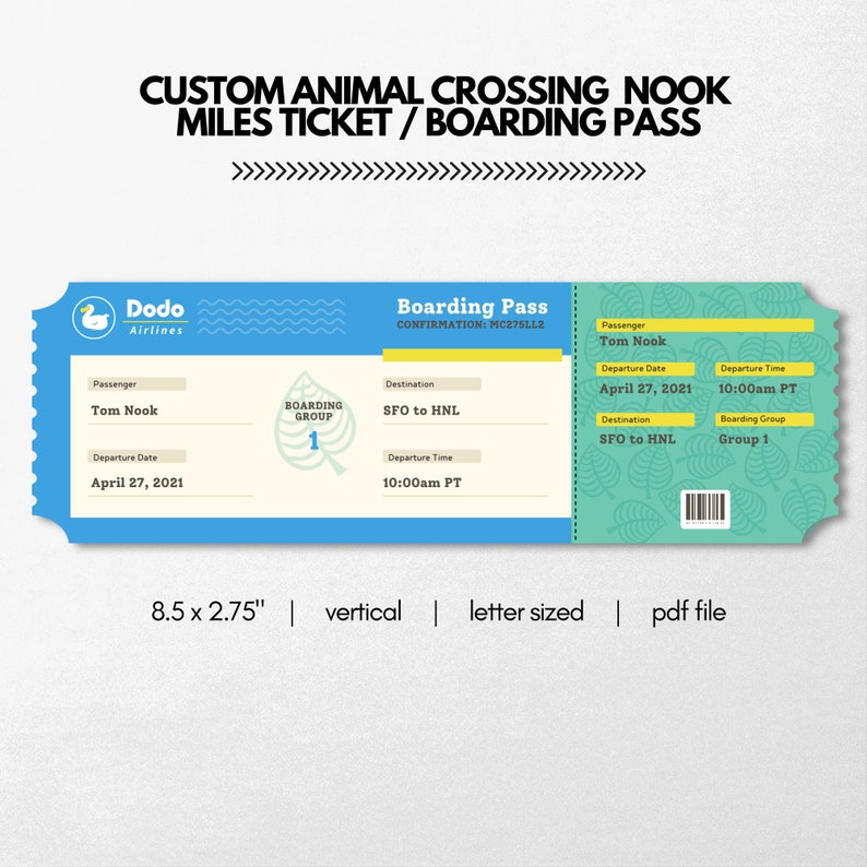 PRINTABLE & CUSTOMIZABLE Animal Crossing Nook Ticket Etsy