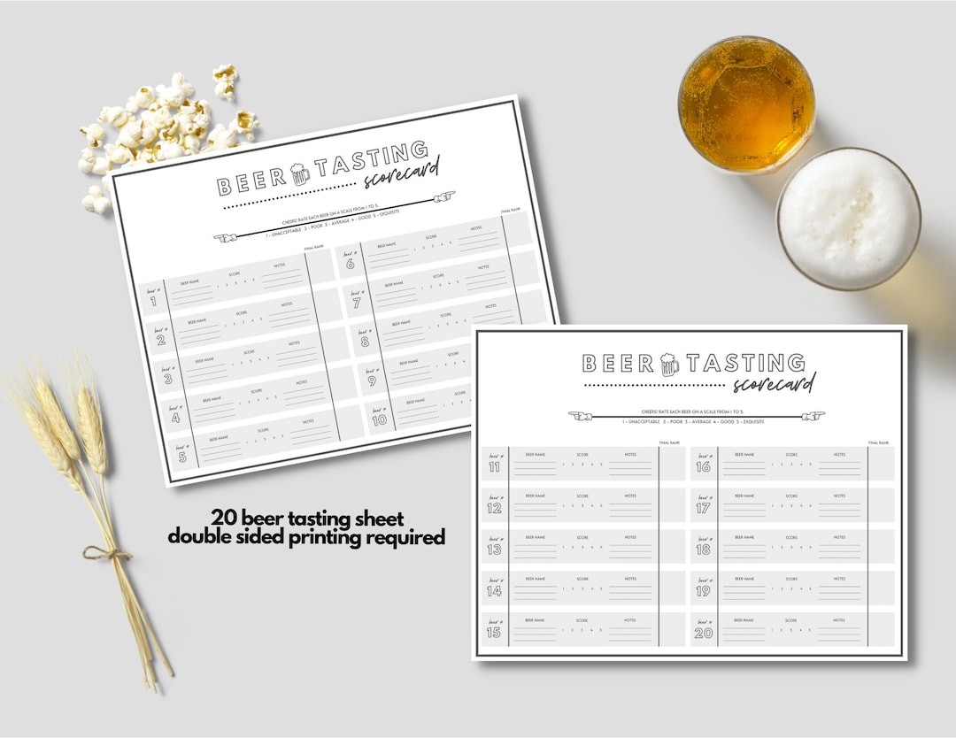 PRINTABLE: 20 Beer Tasting Scorecard / Score Sheet - Etsy