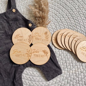 Meilensteinkarten aus Holz - Mein erstes Jahr - Geschenk zur Babyparty - Meilensteine - schlicht - Holz - Geburt Baby Junge und Mädchen
