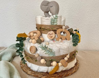 Windeltorte Elefant Safari Dschungel Babyshower Party Geschenk Geburt Baby Junge Mädchen