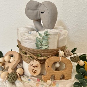 Windeltorte Elefant Safari Dschungel Babyshower Party Geschenk Geburt Baby Junge Mädchen Bild 2