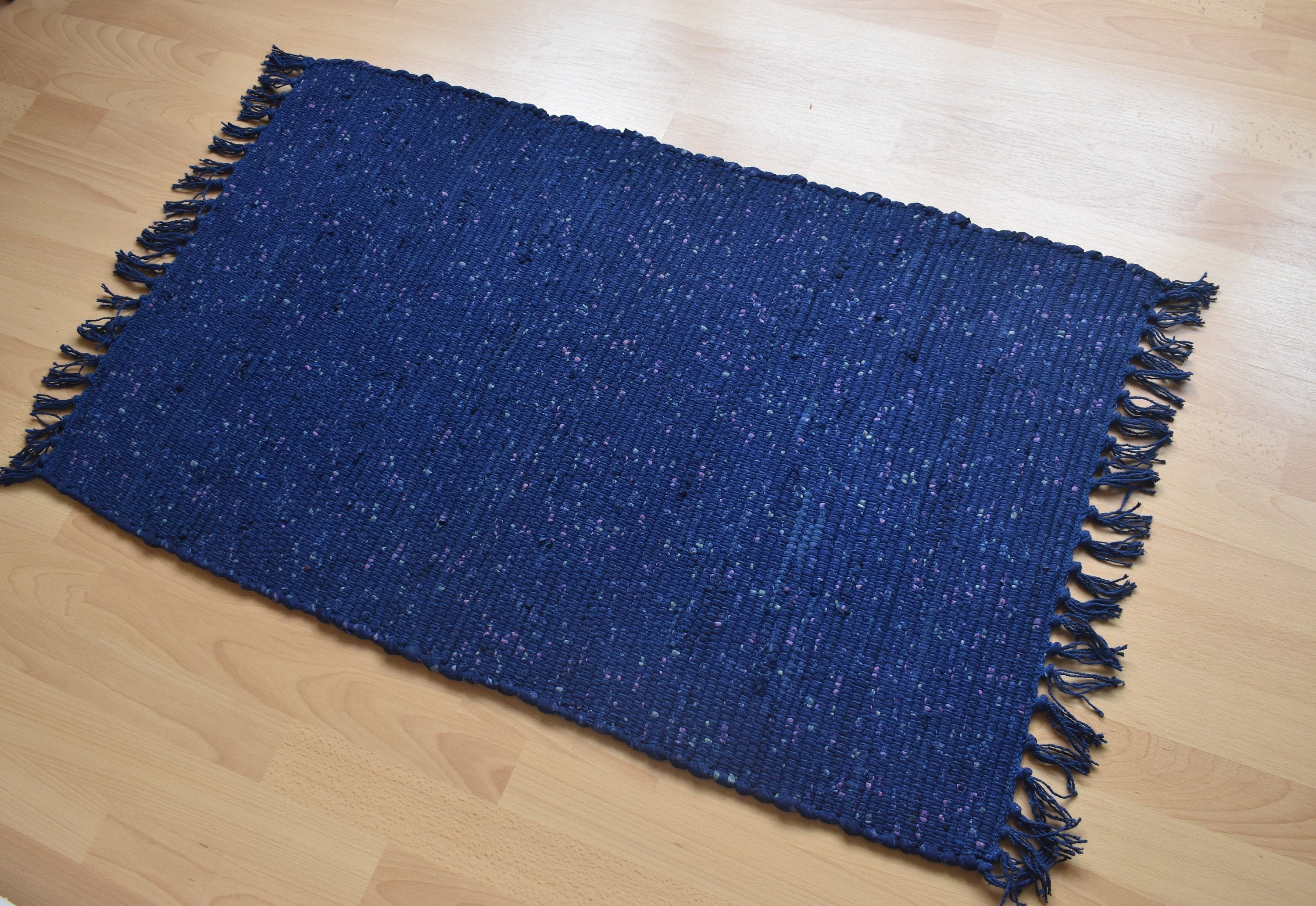 Blue Rag Rug Recycled Cotton Rags Machine wasahble 60x90cm Etsy