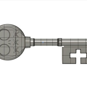 May include: A silver skeleton key with a cross-shaped handle. The key has a round head with two circles and a pattern of X's.