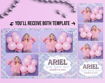 Mermaid Photo booth template, Ariel sea frame, Birthday party overlay 4x6 (4R) and 2x6 (Photo strip) - Customise detail PSD, PNG file