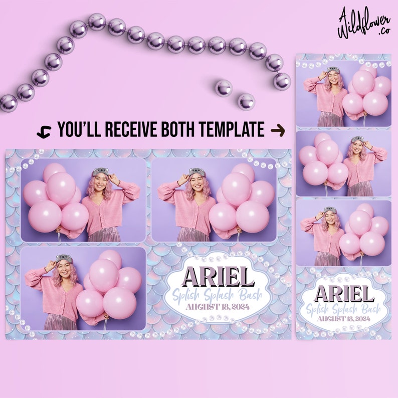 Mermaid Photo Booth Template, Ariel Sea Frame, Birthday Party Overlay ...