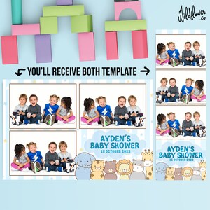 Baby Shower Photo booth Template Kids birthday Blue Animal 4x6 (4R) and 2x6 (Photo strip) - Customise names & details PSD PNG file