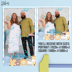 Baby shower 360 Photo booth template, Blue stripes Overlay Animal filter, slowmo spin Square & Portrait PSD PNG file