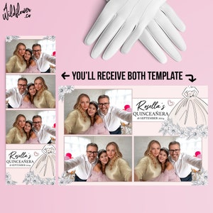 Quinceanera Photo booth Birthday Template wedding overlay floral flowers 4x6 (4R) 2x6 (Photo strip) - Customise name & detail PSD PNG file