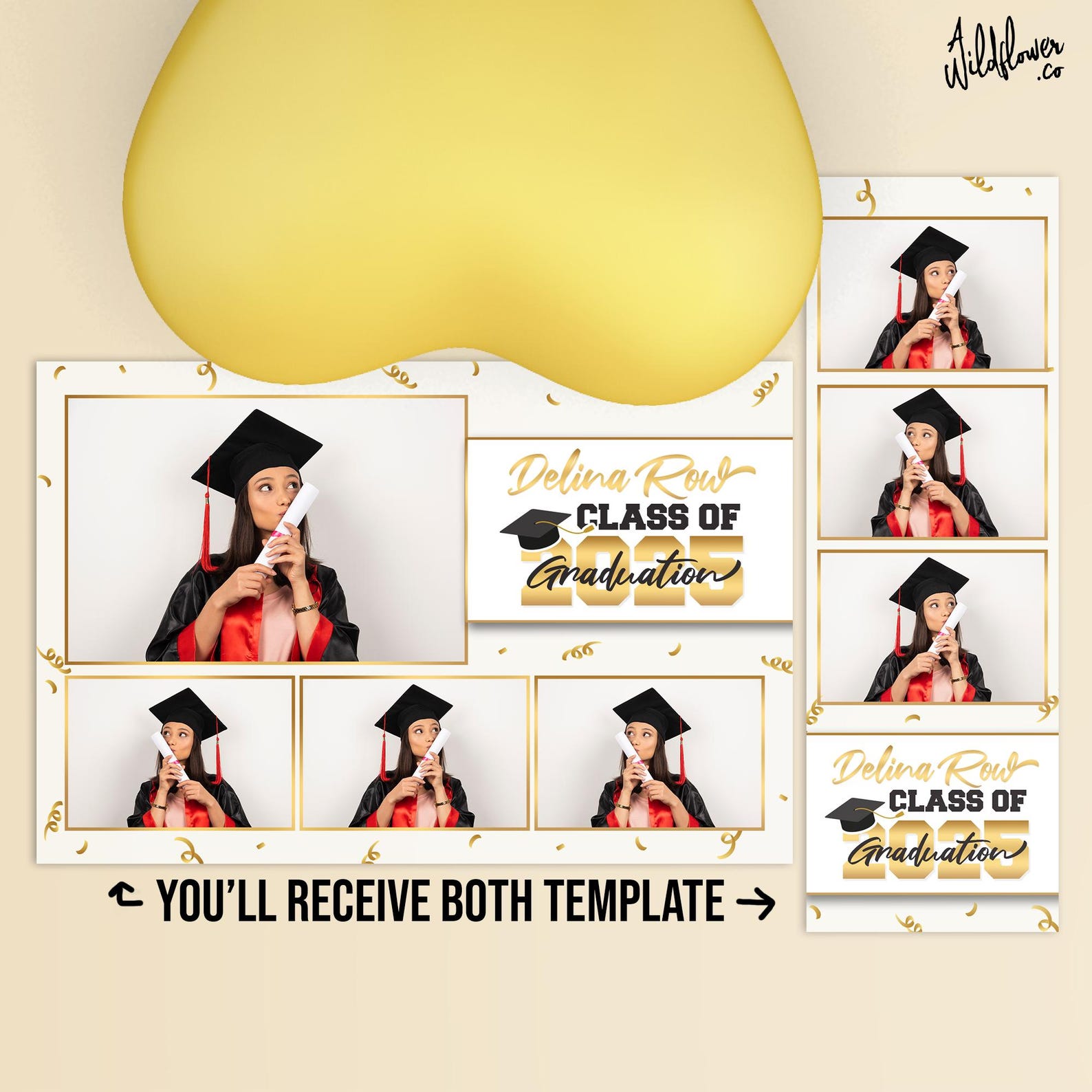 Graduation Overlayvector Gold Graduation Photo Booth Overlay, Confetti Grad Template 4x6 (4R ...