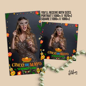 Cinco De Mayo 360 fotoautomatsmall, Mardi Gras-videofilteröverlägg, födelsedagssnurr fyrkantigt porträtt PSD PNG-fil
