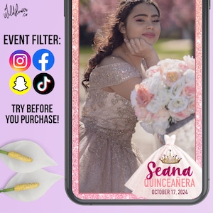 Mis Quince Anos instagram filter, sweet 16 snapchat lenses, Quinceañera tiktok effects, template for wedding, birthday, event, party -Custom
