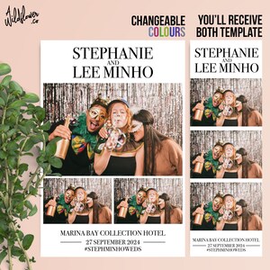 Wedding Photo booth Template Minimalist frame simple theme overlay 4x6 (4R) and 2x6 (Photo strip) - Customise name & detail PSD PNG file.