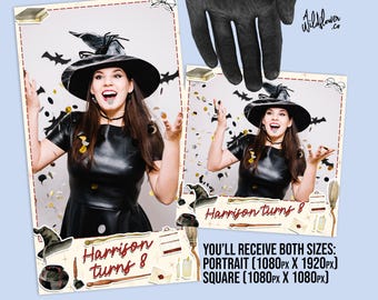 Magical items 360 Photo booth template, Magic birthday video filter Overlay spin Square Portrait PSD PNG file
