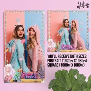 Mermaid Sea 360 Photo booth template, Pearl overlay, Fish Ariel Water Mockup Square & Portrait - Customise names, details PSD PNG file