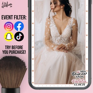 Quinceanera instagram filter, Birthday snapchat lenses, tiktok effects, template for wedding, birthday, event - Customise names, details