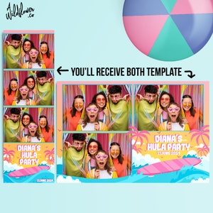 Hawaiian Surf Photo booth Beach board Template summer frame theme 4x6 (4R) and 2x6 (Photo strip) - Customise name & detail PSD and PNG file