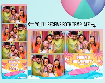 Hawaiian Surf Photo booth Beach board Template summer frame theme 4x6 (4R) and 2x6 (Photo strip) - Customise name & detail PSD and PNG file