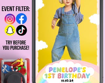 Filtro arcoíris pastel, lentes de Snapchat para niños, efectos de TikTok para baby shower para cumpleaños, eventos y fiestas. Personaliza los detalles.