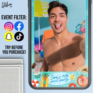 Pool instagram filter, Beach snapchat lenses, Summer tiktok effects, template for wedding, birthday, event, party - Customise details