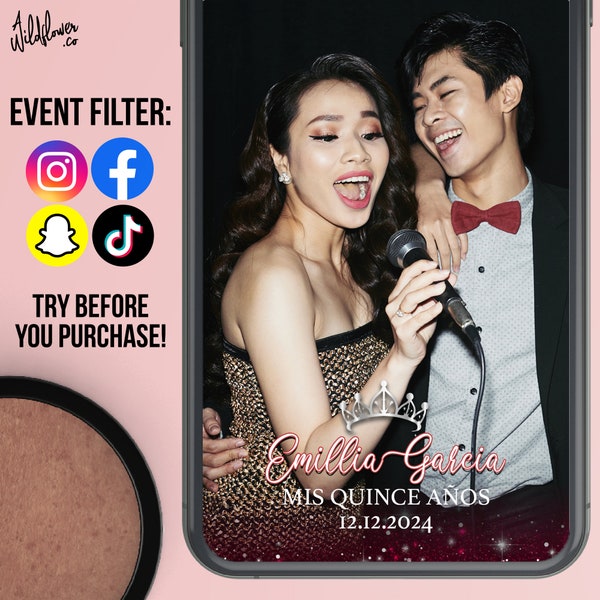 Glitter Mis Quince Anos instagram filter, Quinceañera snapchat lenses, Crown tiktok effects, for wedding, birthday, event, party - Customise