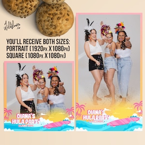Hawaiian summer 360 Photo booth template  filter tiktok Overlay surf board template ocean beach Square & Portrait PSD PNG file