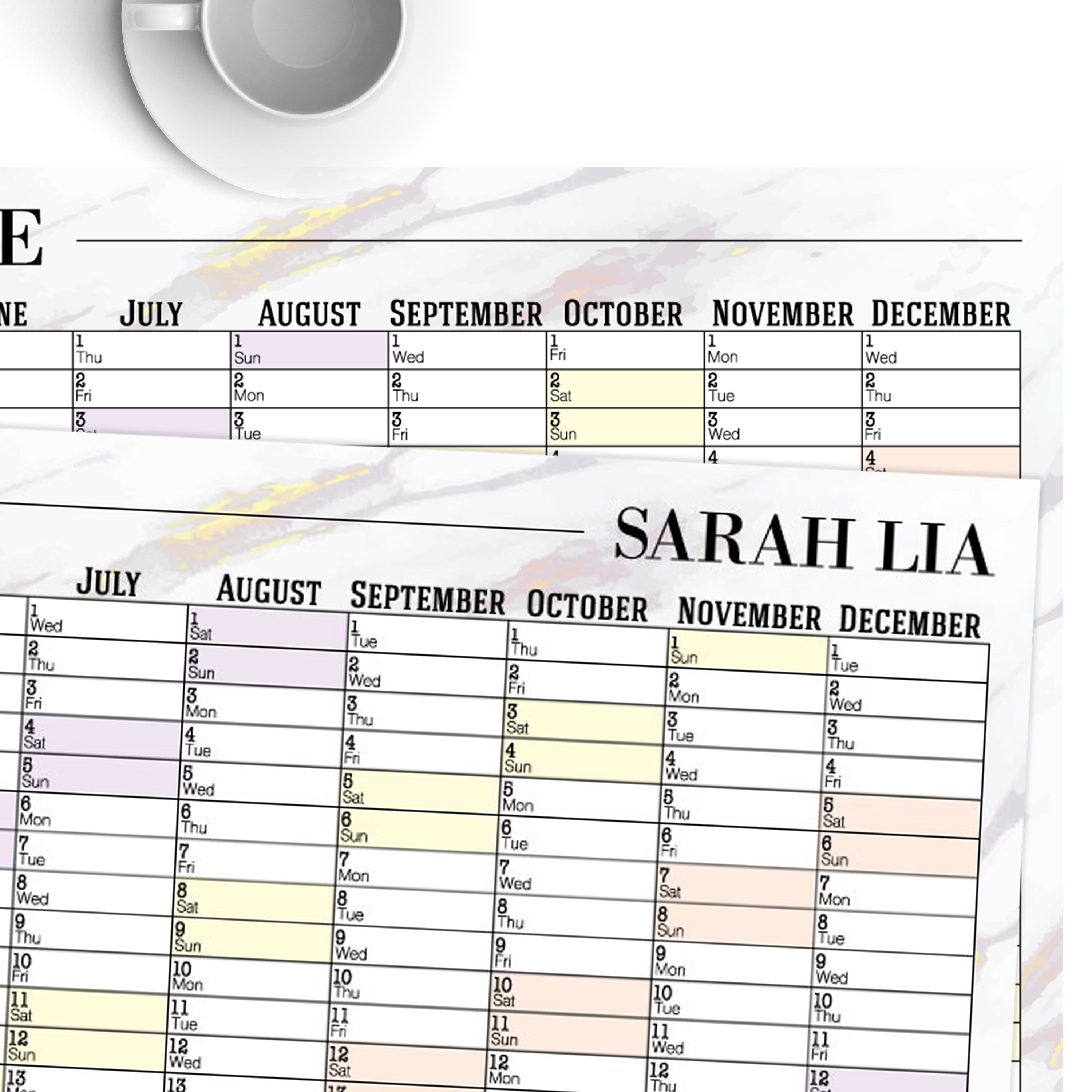 Customisable MARBLE WALL CALENDAR 2021 A2 format horizontal | Etsy