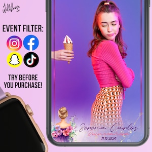 Quinceanera Snapchat lenses, Mis Quince Anos instagram filter, tiktok effects, template for wedding, birthday, event, party - Customise
