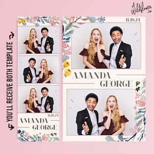 Wedding Photobooth Template Bridal Shower Anniversary Photo Booth Template watercolour Floral frame Flowers 4x6 (4R), 2x6 (Photo strip)