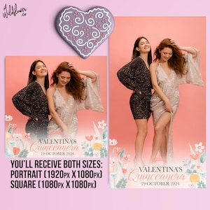 Quinceañera 360 Photo booth template  wedding template tiktok video 16 birthday Overlay filter spin Square Portrait PSD PNG file