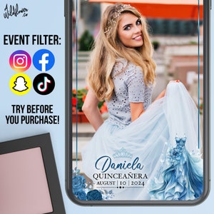 Blue Mis Quince Anos instagram filter, Quinceañera snapchat lenses, tiktok effects, template for wedding, birthday, event, party - Customise