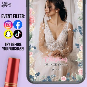 Quinceañera instagram filter, Mis Quince Anos snapchat lenses, tiktok effects, template for wedding, birthday, event, party - Customise