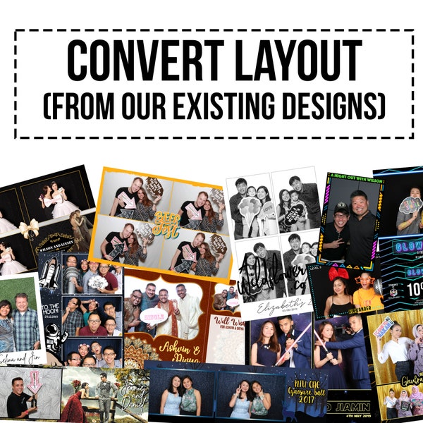 Convert layout / size for existing photo booth template designs - 4R photo strips square - Made to order Digital download