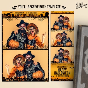 Halloween party Photo booth Template pumpkin frame haunted scary trick or treat theme 4x6 (4R) & 2x6 (Photo strip) Photobooth print PSD PNG