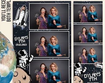 Space Astronaut Photo booth template Rocket Moon Galaxy overlay Planet  4x6 (4R)  2x6 (Photo strip) - Customise names & details PSD PNG file