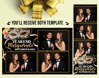 Masquerade Photo booth template, Gold birthday overlay, Wedding Party 4x6 (4R) 2x6 (Photo strip) - Customise names & details PSD PNG file