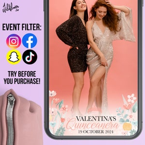 Snapchat lenses, Quinceañera instagram filter, Mis Quince Anos tiktok effects, template for wedding, birthday, event, party - Customise