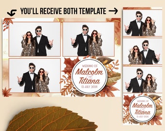 Autumn Fall Photo booth wedding birthday elegant sweet leaves Template frame theme 4x6 (4R) and 2x6 (Photo strip) photobooth PSD PNG