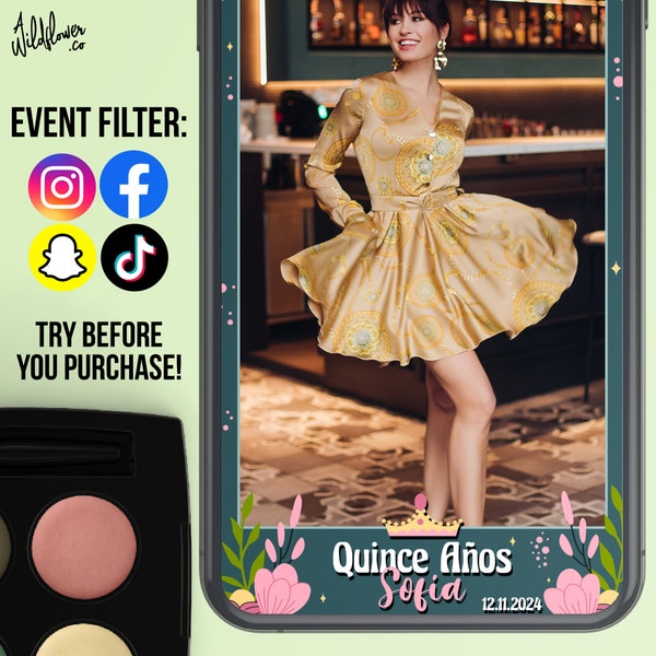 Quinceañera instagram filter, Mis Quince Anos snapchat lenses, tiktok effects, template for wedding, birthday, event, party - Customise