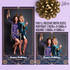 Christmas Overlay 360 Photo Booth, Birthday 360 Booth Overlay, 360 Video Booth template, Bridal shower Blue gold Portrait and Square