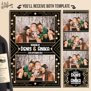 Black Gold Photo booth Gatsby Geometric Template frame theme 4x6 (4R) and 2x6 (Photo strip) - Customise name & detail PSD and PNG file.