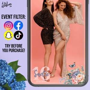 Floral quinceanera instagram filter, snapchat lenses, tiktok effects, template for wedding, birthday, event - Customise names, details
