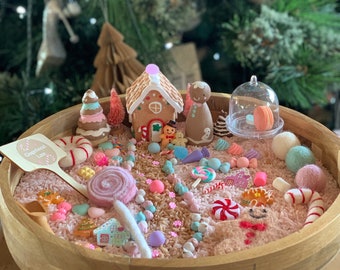 Christmas gingerbread lane sensory bin kit candy cane or pastel rice/ Christmas gifts/ Play/ Toys/Handmade toys