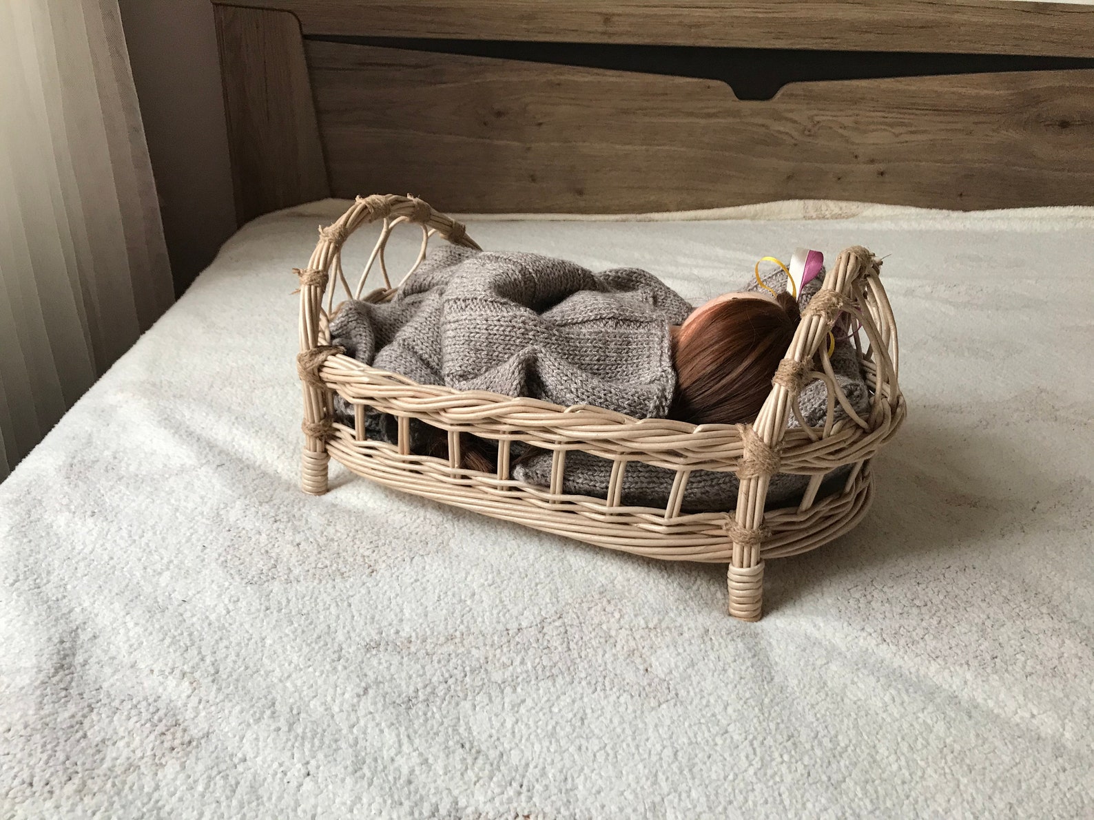 Wicker bed for dolls bed for dollhouse wicker doll bed Etsy