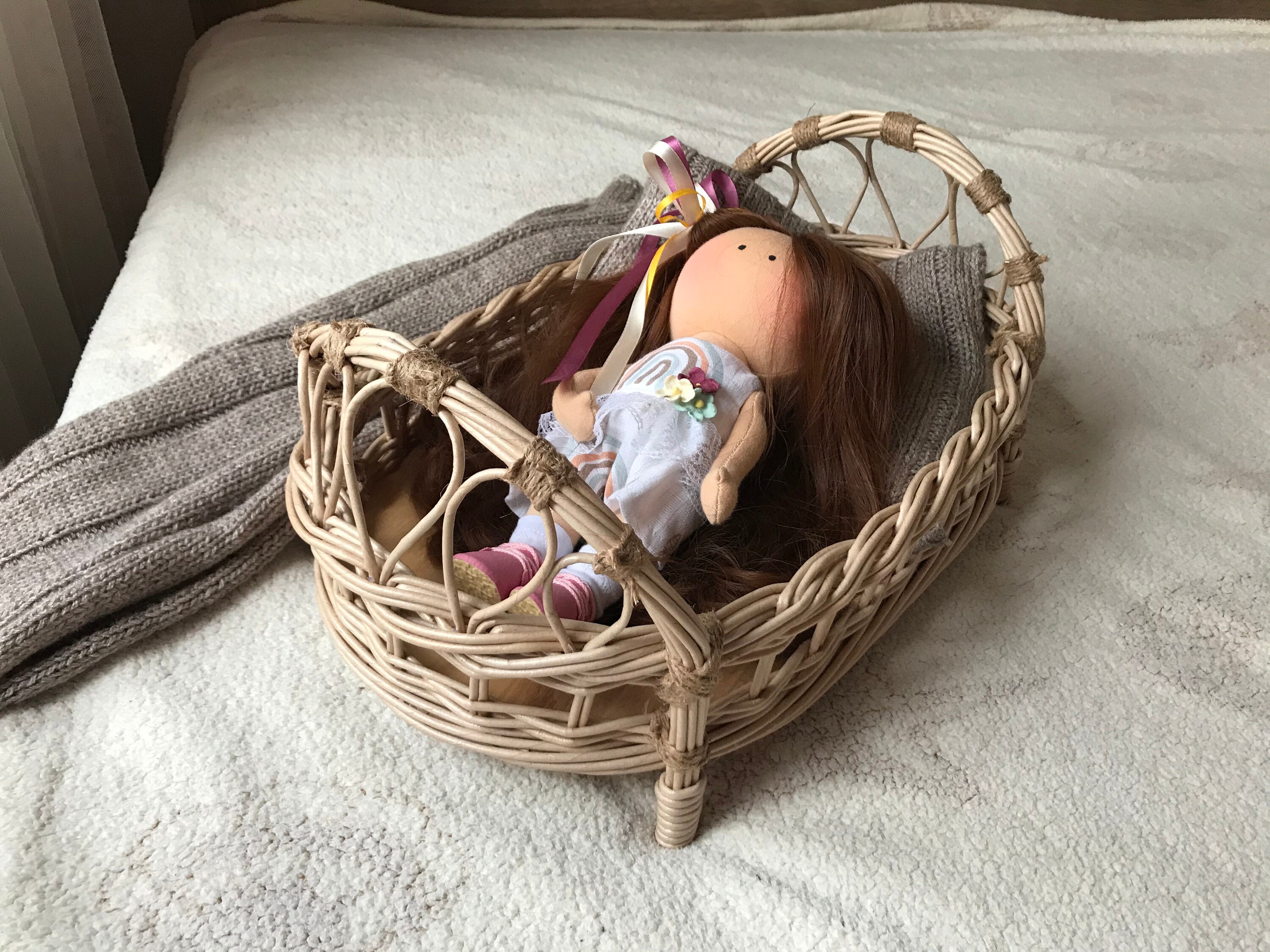 Wicker bed for dolls bed for dollhouse wicker doll bed Etsy