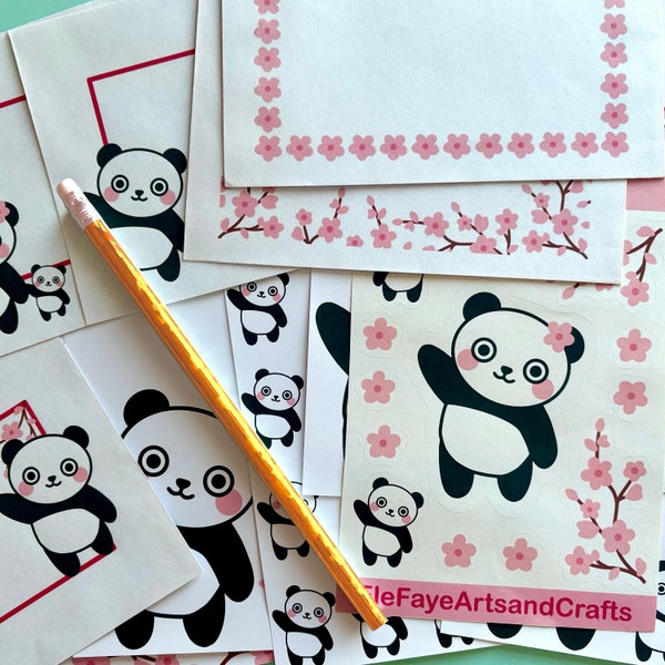 Set d'écriture de lettres panda | Kit d'écriture de lettres panda pour enfants | Correspondant | Papier à lettres pour enfants | Ensemble de papeterie pour enfants | courrier postal