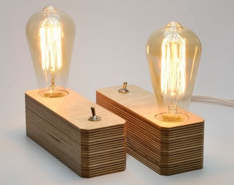 Pair of nightstand lamp base E26/E27, Pair of plywood lamp, Pair of lamp body E26/E27, Pair of bedside lamp base, Pair of wooden light