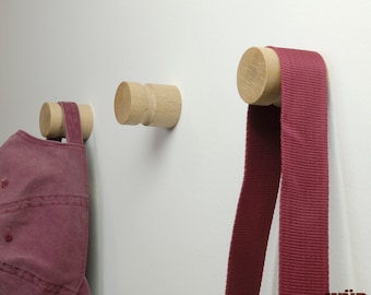 Wood peg hook, Coat rack, Wall hook, Diameter is 1.6 " / 40 mm, Single hook, set of 3 or set of 5 hooks, Wall mounted coat hanger