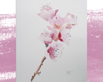 Original watercolor Pink flower painting Plants art